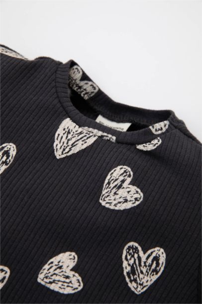 Baby Girl Heart Patterned Ribbed Camisole T-Shirt