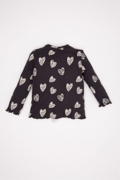 Baby Girl Heart Patterned Ribbed Camisole T-Shirt