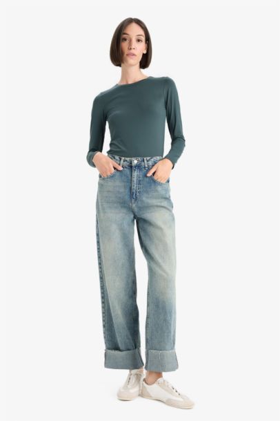 تيشيرت ردن طويل سادة سليم فيت وياخة مستديرة