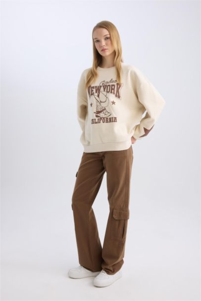 Straight Fit Gabardin Pantolon Kargo Cepli Normal Bel Düz Paça