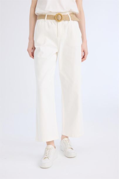 Pantalon en Gabardine Coupe Paperbag à taille haute