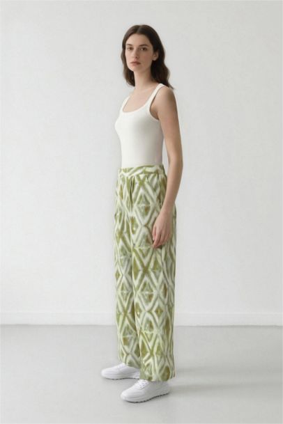 Relax Fit Pocketed Wide Leg Crinkle Viscose Trousers