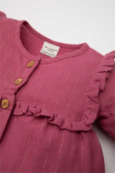 فستان بناتي مكشكش قصة عادية ردن طويل من قماش لامع