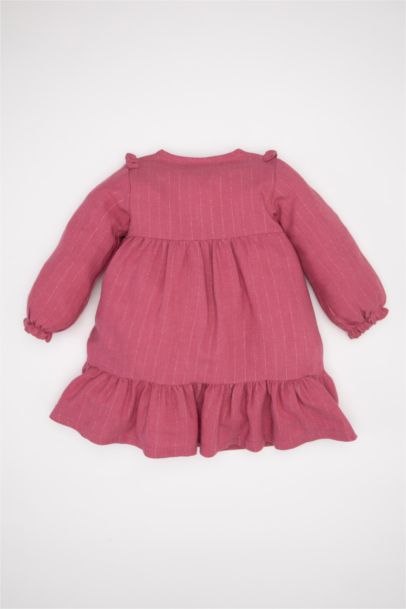 فستان بناتي مكشكش قصة عادية ردن طويل من قماش لامع