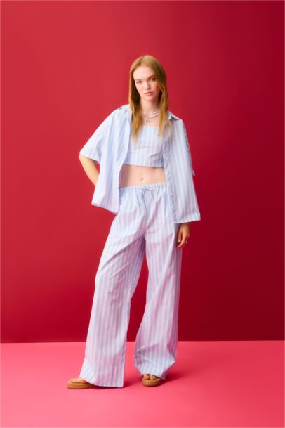 Oversize Fit Striped Poplin Short Sleeve Shirt