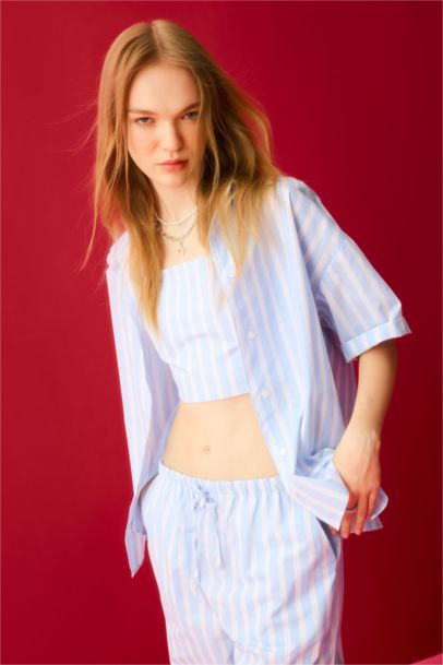 Oversize Fit Striped Poplin Short Sleeve Shirt