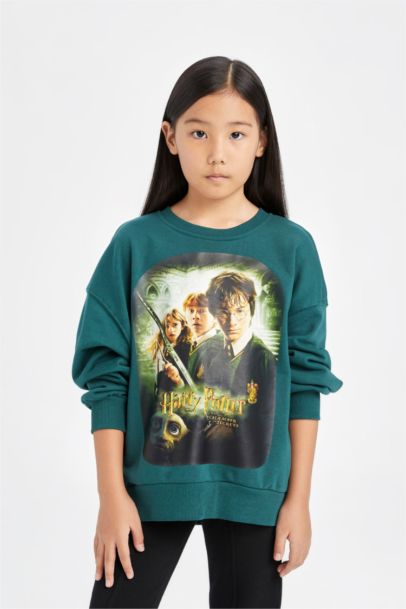 Harry Potter Oversize Geniş Kalıp Bisiklet Yaka Sweatshirt Kız Çocuk