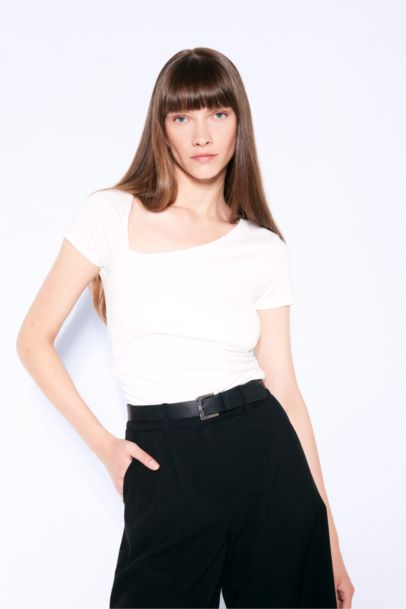 Boat Neck Basic Plain Short Sleeve T-Shirt