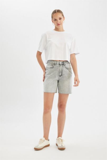 High Waist Denim Bermuda Shorts