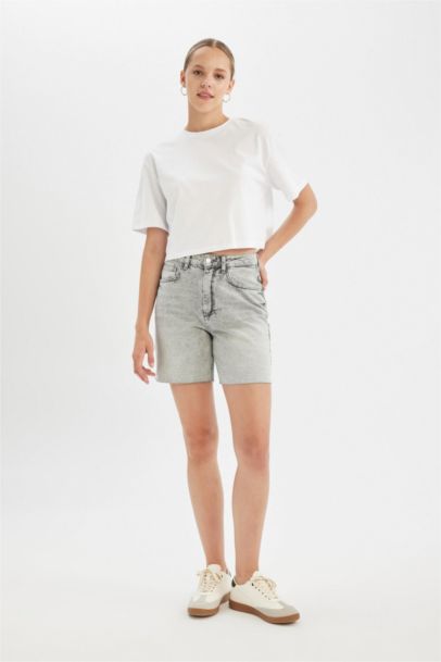 High Waist Denim Bermuda Shorts