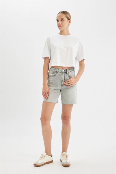 High Waist Denim Bermuda Shorts