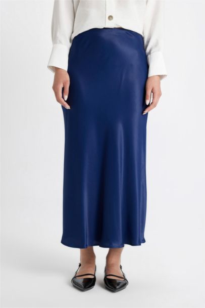 A Kesim Basic Düz Saten Maxi Etek