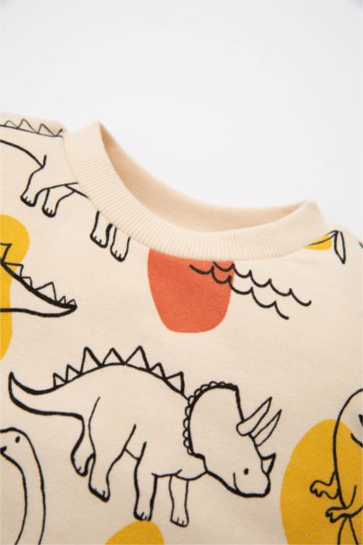 Sweat-shirt pour bébé garçon à motifs animal et col rond avec intérieur doux