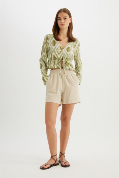Relax Fit Linen Blended Paperbag Waist Wide Leg Shorts