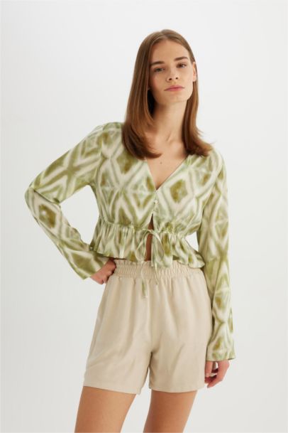 Relax Fit Linen Blended Paperbag Waist Wide Leg Shorts