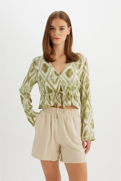 Relax Fit Linen Blended Paperbag Waist Wide Leg Shorts