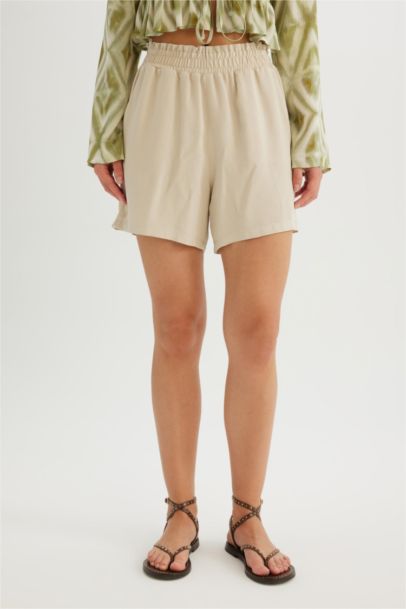 Relax Fit Linen Blended Paperbag Waist Wide Leg Shorts