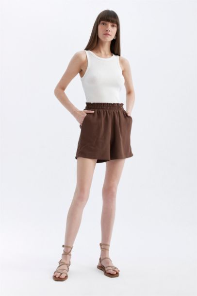 Relax Fit Linen Blended Paperbag Waist Wide Leg Shorts