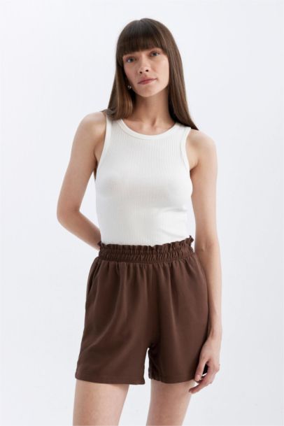 Relax Fit Linen Blended Paperbag Waist Wide Leg Shorts