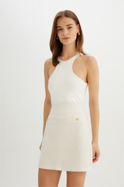 A-line High Waist Tweed Mini Skirt