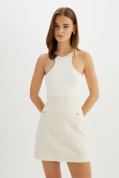 A-line High Waist Tweed Mini Skirt