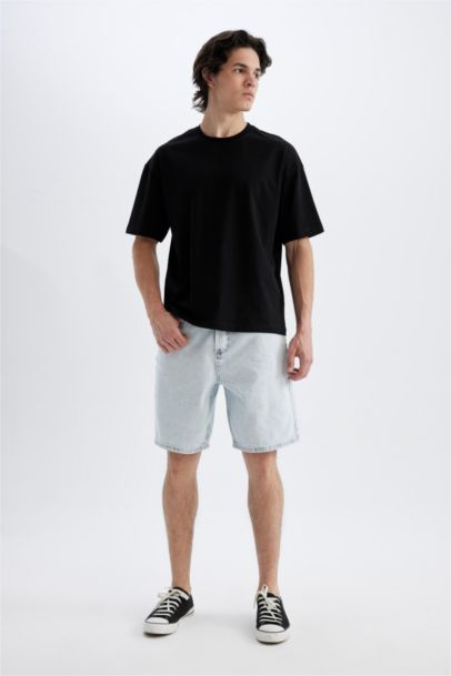 %100 Pamuk Straight Fit Jean Bermuda Şort