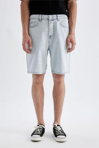 %100 Pamuk Straight Fit Jean Bermuda Şort