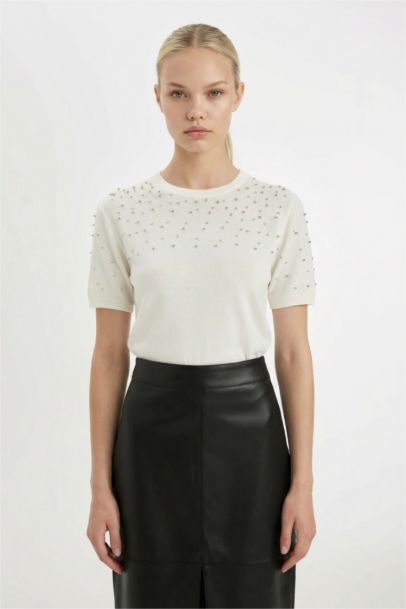 Pull en tricot coupe régulière à Manches Courtes et à Col rond