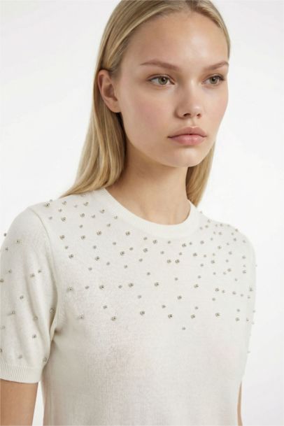 Pull en tricot coupe régulière à Manches Courtes et à Col rond