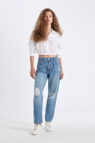 Oversize Fit Shirt Collar Poplin Long Sleeve Shirt