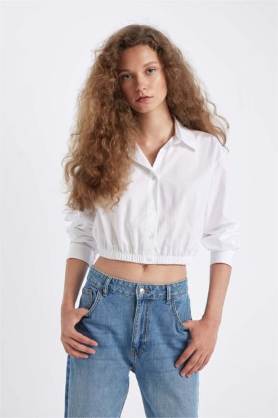 Oversize Fit Shirt Collar Poplin Long Sleeve Shirt