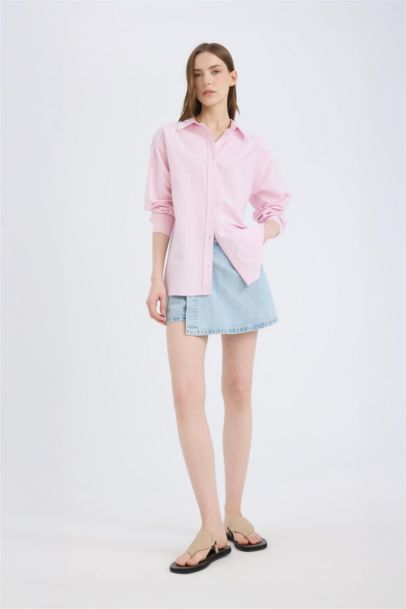 Oversize Geniş Kalıp Çizgili Oxford Uzun Kollu Gömlek