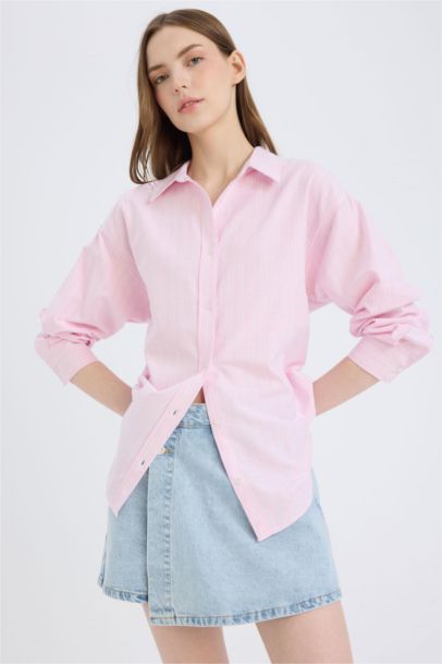 Oversize Geniş Kalıp Çizgili Oxford Uzun Kollu Gömlek