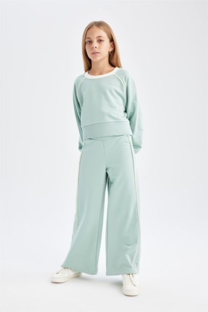 طقم بناتي سويت شيرت وسويت بانتس اوفر سايز - قطعتين