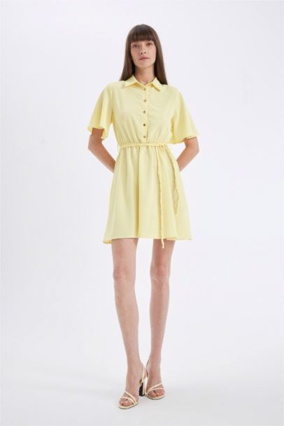 Shirt Collar Short Sleeve Mini Dress