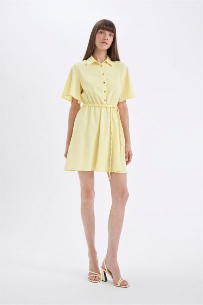 Shirt Collar Short Sleeve Mini Dress