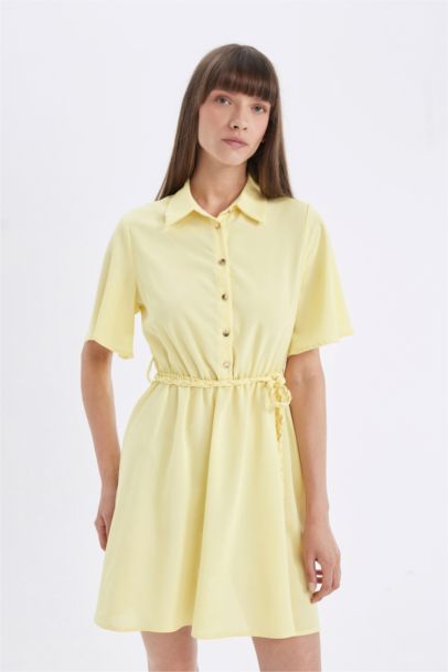 Shirt Collar Short Sleeve Mini Dress