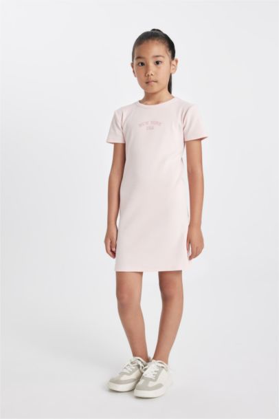 Girl Printed Ribbed Camisole Short Sleeve Dress