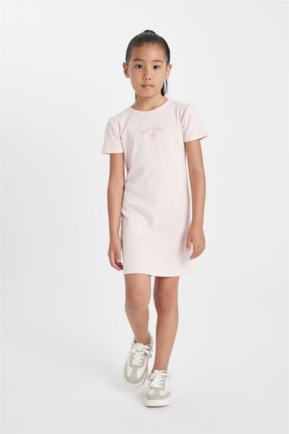 Girl Printed Ribbed Camisole Short Sleeve Dress