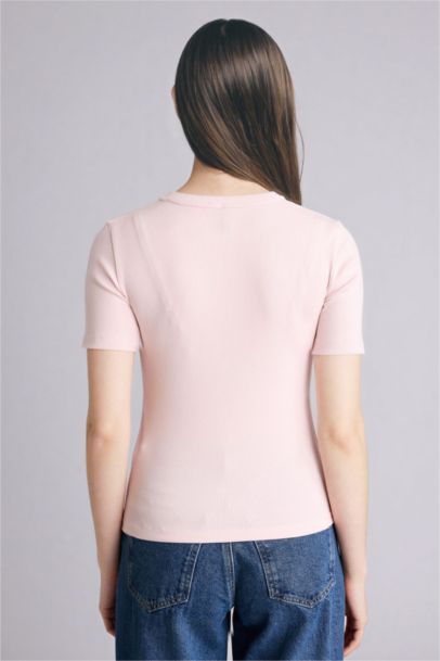 Slim Fit Crew Neck Basic Ribbed Short Sleeve T-Shirt