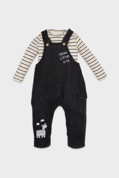 Ensemble de Salopette en Jean à motif Zèbre et T-shirt rayé à manches longues pour BéBé Garçon