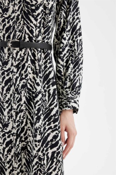 Shirt Collar Printed Long Sleeve Basic Dress