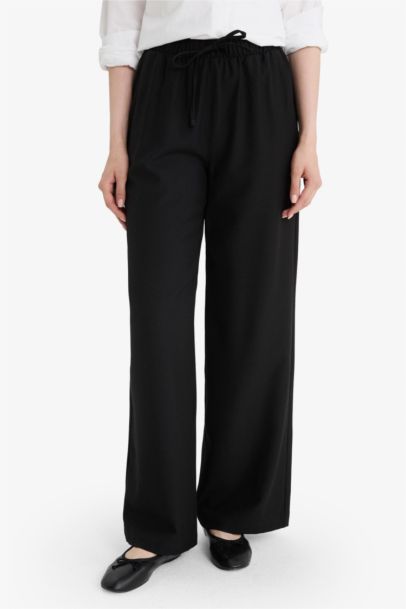 Wide Leg Geniş Bol Paça Eşofman Altı Beli Lastikli Bağcıklı Basic Düz