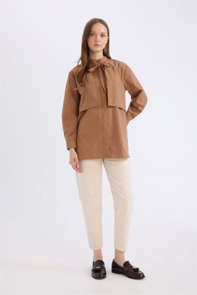 تونيك قميص بوبلين قصة مريحة بياقة شال