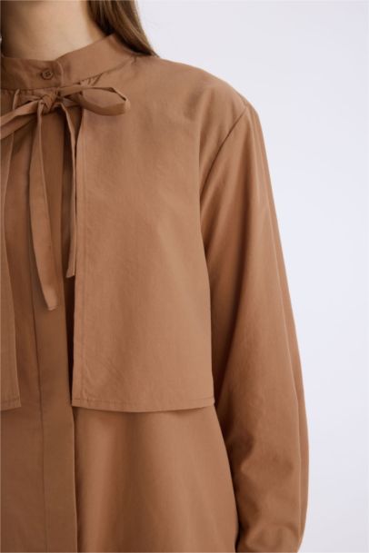 تونيك قميص بوبلين قصة مريحة بياقة شال