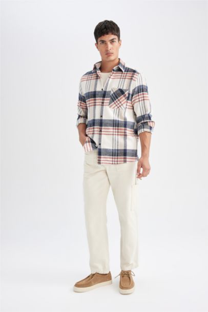 Regular Fit Polo Neck Plaid Flannel Shirt