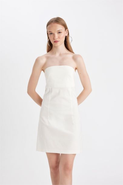 Strapless Bengalin White Mini Dress