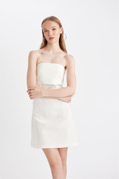 Strapless Bengalin White Mini Dress