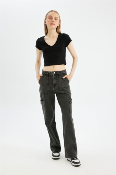 تيشيرت نص كم مضلع سليم فيت