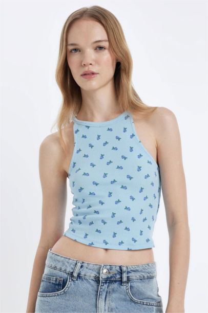 تانك توب مضلع سليم فيت بطبعة فاكهة وياقة هالتر